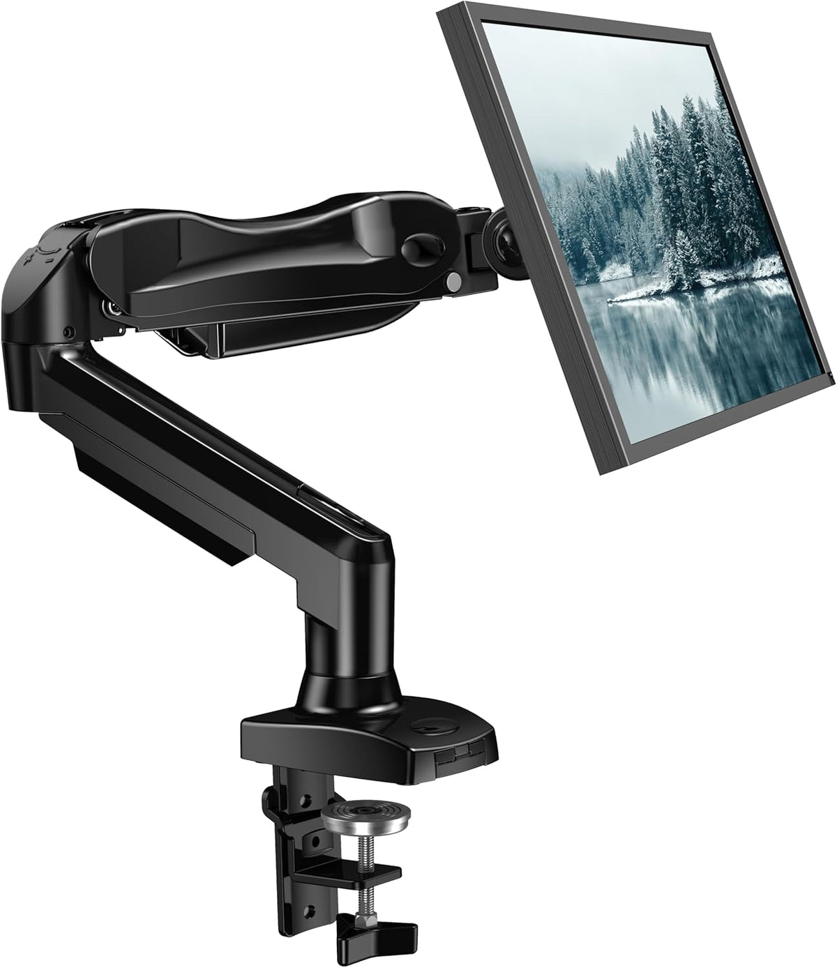 Single Monitor Mount, Articulating Gas Spring Monitor Arm, Adjustable Monitor Stand, Mount with Clamp and Grommet Base Fits 13 to 30 inch LCD Computer Monitors 4.4 to 14.3lbs
