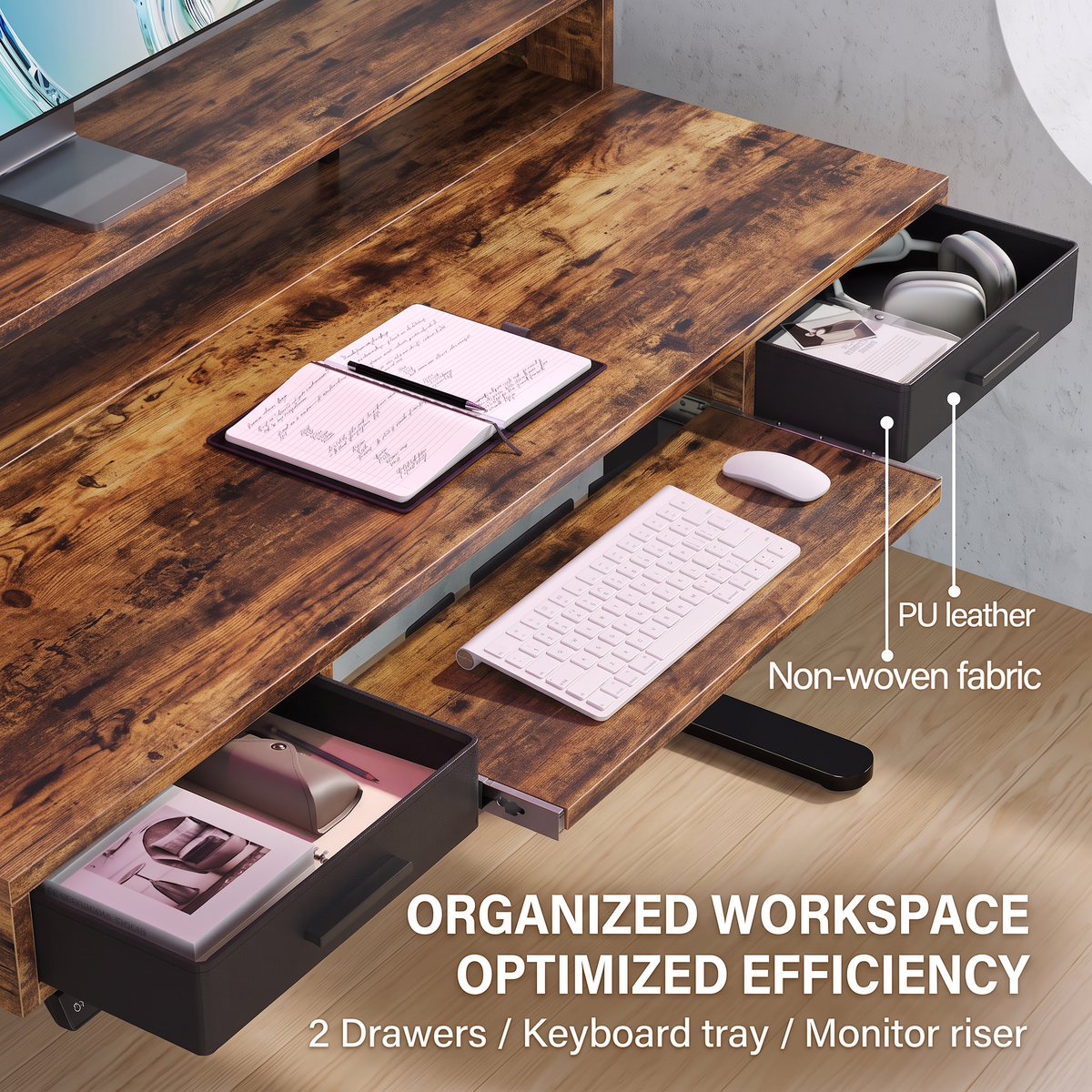 55" X 26" Electric Standing Desk with 2 Drawers & Large Keyboard Tray, Adjustable Sit Stand Computer Desk with 4 4 Memory Presets, C-Clamp Compatible Home Office Desk, Walnut
