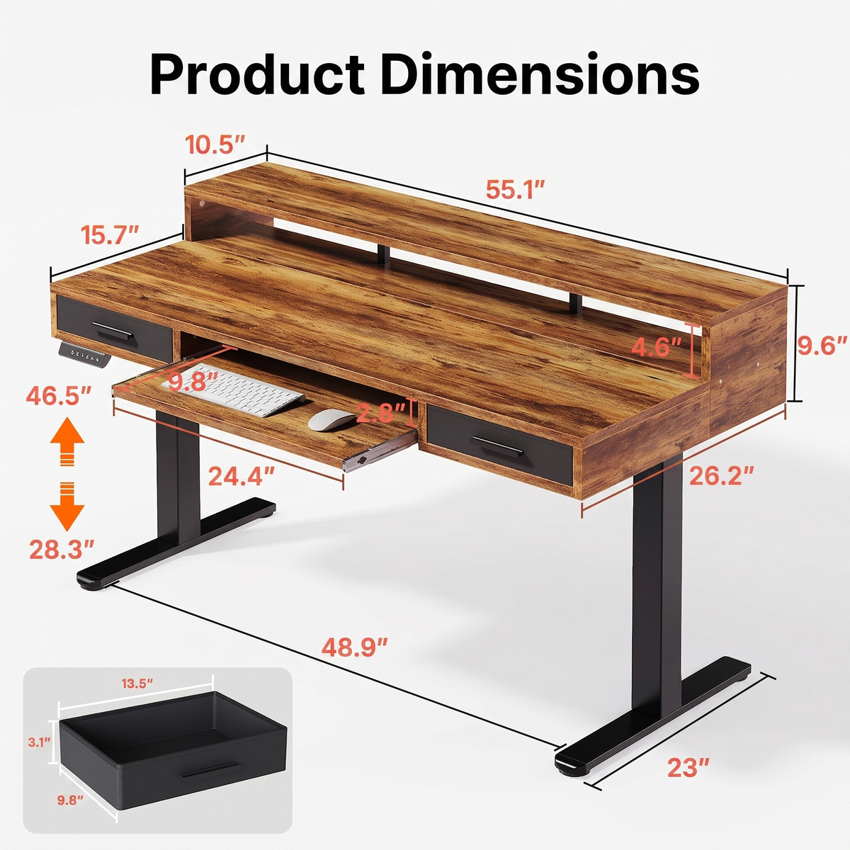 55" X 26" Electric Standing Desk with 2 Drawers & Large Keyboard Tray, Adjustable Sit Stand Computer Desk with 4 4 Memory Presets, C-Clamp Compatible Home Office Desk, Walnut