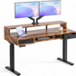 55" X 26" Electric Standing Desk with 2 Drawers & Large Keyboard Tray, Adjustable Sit Stand Computer Desk with 4 4 Memory Presets, C-Clamp Compatible Home Office Desk, Walnut
