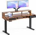 55" X 26" Electric Standing Desk with 2 Drawers & Large Keyboard Tray, Adjustable Sit Stand Computer Desk with 4 4 Memory Presets, C-Clamp Compatible Home Office Desk, Walnut