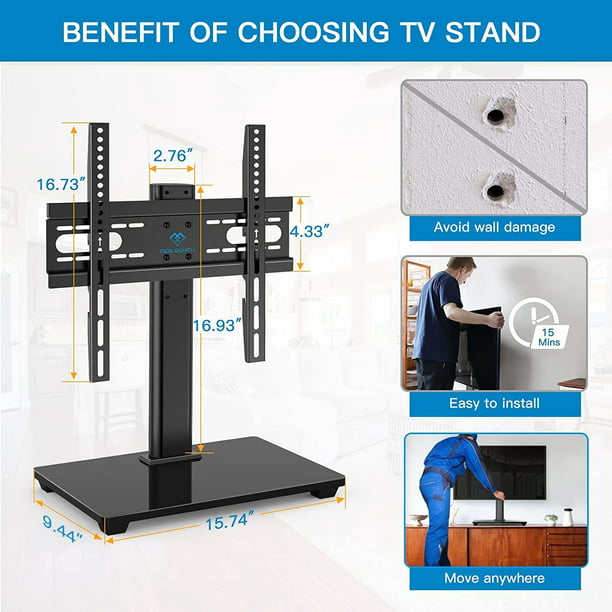 Universal TV Stand, Table Top TV Stand for 32-55 inch LCD LED TVs, Height Adjustable TV Base Stand with Tempered Glass Base Wire Management, Max 400x400mm - Walmart.com