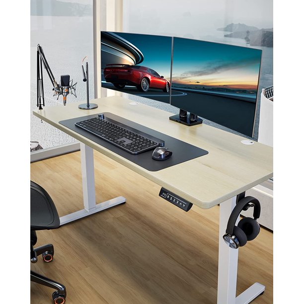 Height Adjustable Electric Standing Desk, 63x28 Inch Sit Stand up Desk, Large Memory Computer Home Office Desk, Natural - Walmart.com