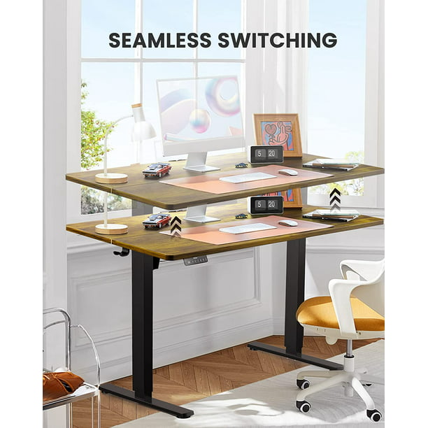Home Office Electric Standing Desk 55 x 24 Inches, Height Adjustable Computer Stand Up Desk with Wheels, Memory Computer Workstation Table with Splice Board, Vintage Brown - Walmart.com
