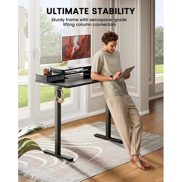 Kyspho Electric Standing Desk with Double Drawers, 48x24 inch Adjustable Height Sit Stand Up Desk, Home Office Desk Computer Workstation with Storage Shelf, Black - Walmart.com