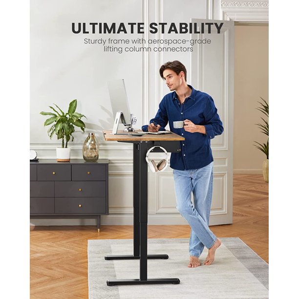 Electric Standing Desk with Keyboard Tray, 48" x 24" Adjustable Height Sit Stand Up Desk, Home Office Desk Computer Workstation, Vintage Brown