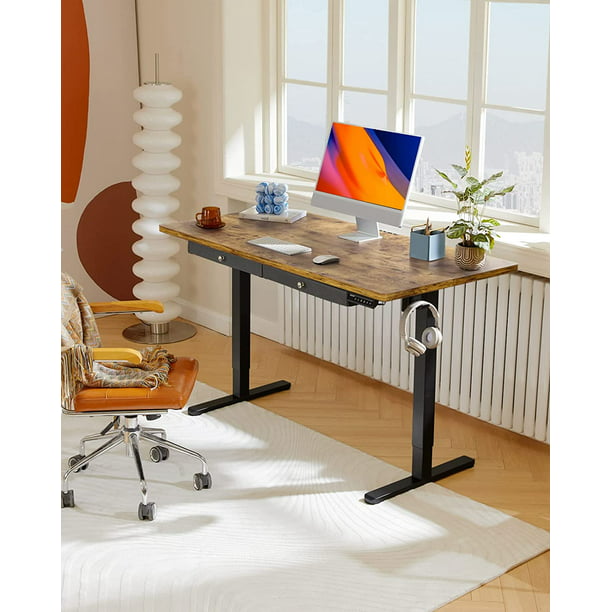 Adjustable Height Electric Standing Desk with Double Drawers, 55x28 inch Sit Stand Up Desk Computer Workstation for Home Office, Vintage Brown - Walmart.com