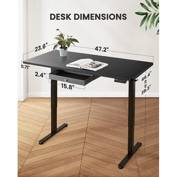 Kyspho Electric Standing Desk with Drawer, Adjustable Height Sit Stand Up Desk, Home Office Desk Computer Workstation, 48x24 inch, Black - Walmart.com