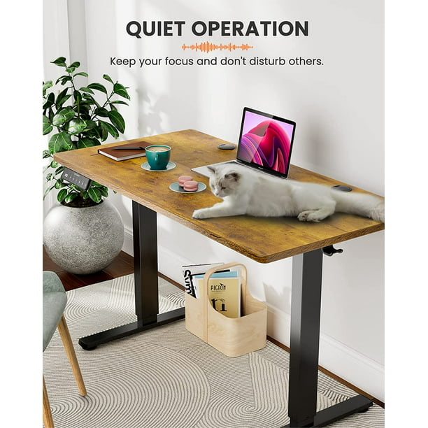 Home Office Electric Standing Desk 55 x 24 Inches, Height Adjustable Computer Stand Up Desk with Wheels, Memory Computer Workstation Table with Splice Board, Vintage Brown - Walmart.com