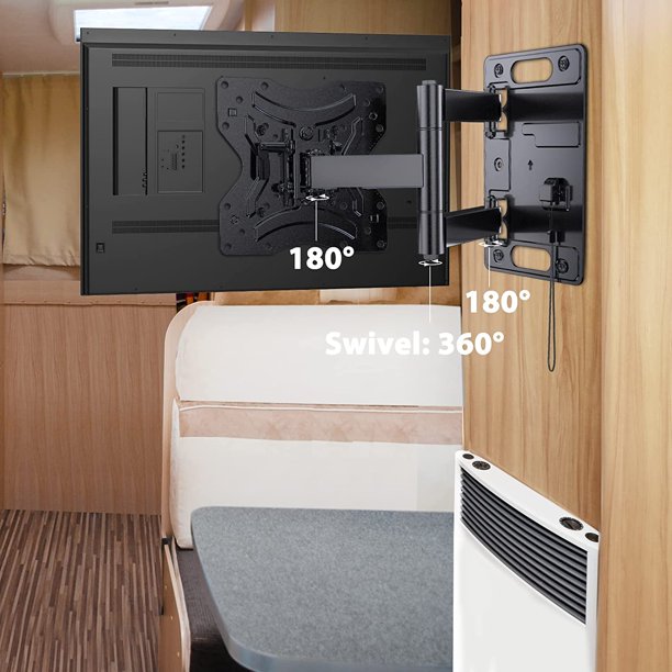 Full Motion RV TV Wall Mount Bracket for Most 13-42 Inch TVs with Articulating Arm Swivels Tilts, Lockable TV Stand for Camper Trailer Motorhome Boat Truck, Holds up to 77 lbs