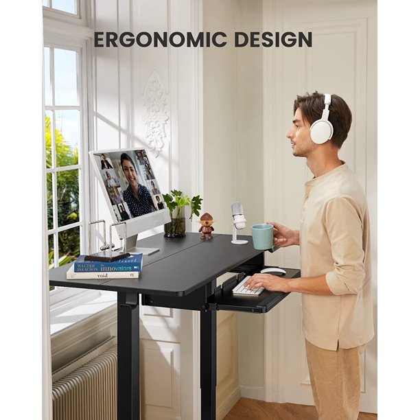 Electric Standing Desk with Keyboard Tray, Adjustable Height Sit Stand Up Desk, Home Office Desk Computer Workstation 55x28 Inches, Black - Walmart.com