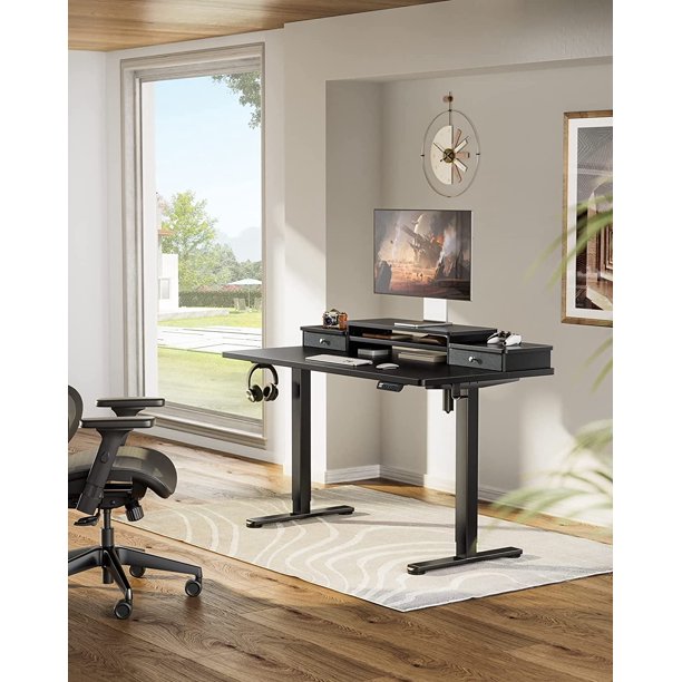 Kyspho Electric Standing Desk with Double Drawers, 48x24 inch Adjustable Height Sit Stand Up Desk, Home Office Desk Computer Workstation with Storage Shelf, Black - Walmart.com