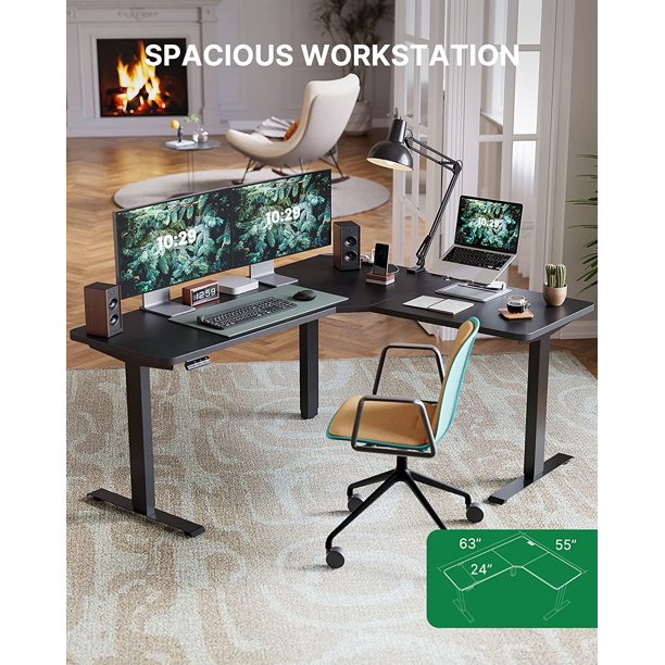 Electric Standing Desk 63x28 Inch Adjustable Height with 4-in 1 Electical Outlet, L Shaped Computer Stand Up Table Desk with Headphone Hook for Home Office - Walmart.com