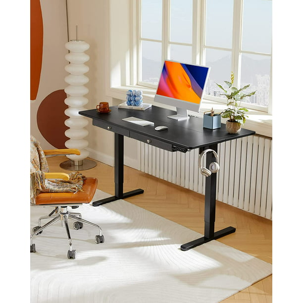 Adjustable Height Electric Standing Desk with Double Drawers, 55x28 inch Sit Stand Up Desk Computer Workstation for Home Office, Black - Walmart.com