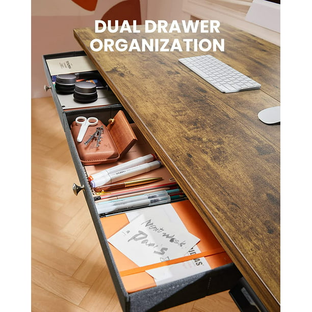 Adjustable Height Electric Standing Desk with Double Drawers, 55x28 inch Sit Stand Up Desk Computer Workstation for Home Office, Vintage Brown - Walmart.com