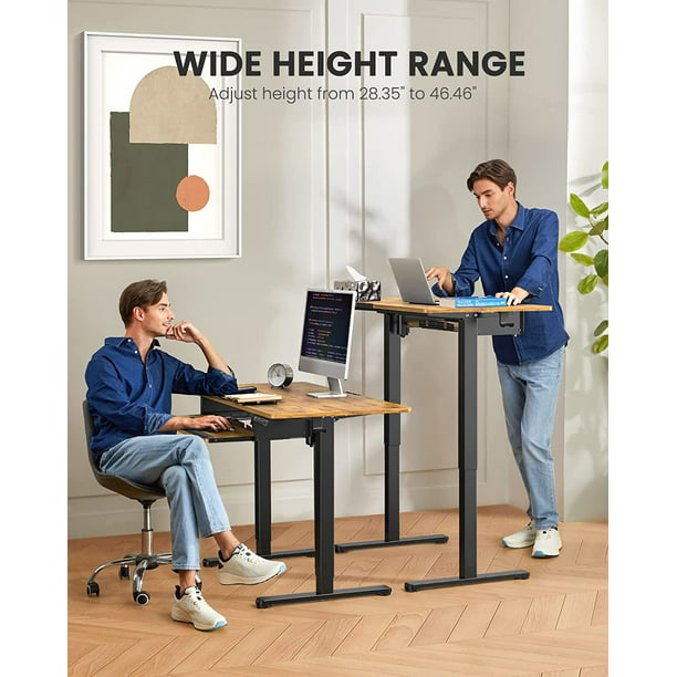 Electric Standing Desk with Keyboard Tray, 48" x 24" Adjustable Height Sit Stand Up Desk, Home Office Desk Computer Workstation, Vintage Brown