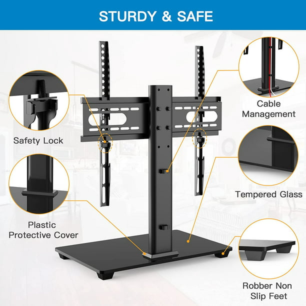 Universal TV Stand, Table Top TV Stand for 32-55 inch LCD LED TVs, Height Adjustable TV Base Stand with Tempered Glass Base Wire Management, Max 400x400mm - Walmart.com