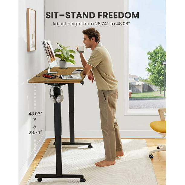 Home Office Electric Standing Desk 55 x 24 Inches, Height Adjustable Computer Stand Up Desk with Wheels, Memory Computer Workstation Table with Splice Board, Vintage Brown - Walmart.com