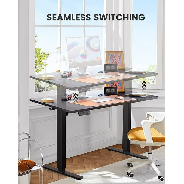 Home Office Electric Standing Desk 55 x 24 Inches, Height Adjustable Computer Stand Up Desk with Wheels, Memory Computer Workstation Table with Splice Board, Black - Walmart.com