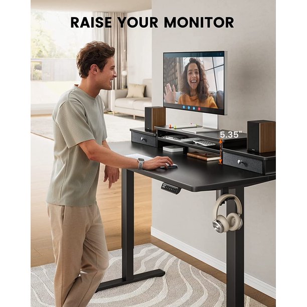 Kyspho Electric Standing Desk with Double Drawers, 48x24 inch Adjustable Height Sit Stand Up Desk, Home Office Desk Computer Workstation with Storage Shelf, Black - Walmart.com