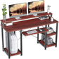 Industrial Computer Desk 47 inch, Home Office Desk with Monitor Stand, Large Workstation with Storage Shelves Keyboard Tray, Studying Writing Table for Home Office, Cherry - Walmart.com