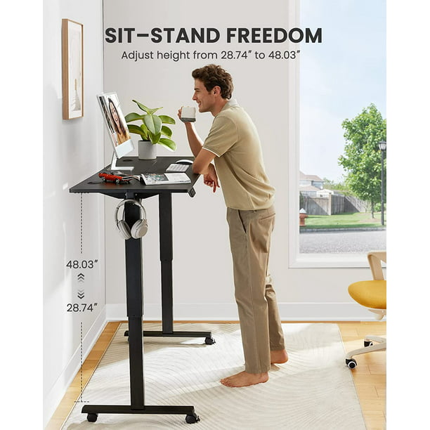 Home Office Electric Standing Desk 55 x 24 Inches, Height Adjustable Computer Stand Up Desk with Wheels, Memory Computer Workstation Table with Splice Board, Black - Walmart.com