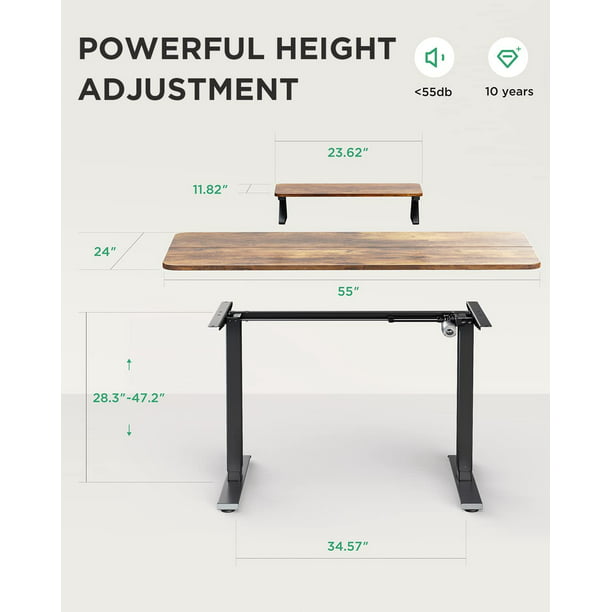 ‎55x24 Inch Electric Standing Desk with Monitor Stand Height Adjustable, Computer Stand Up Desk Table for Home Office , Rustic - Walmart.com