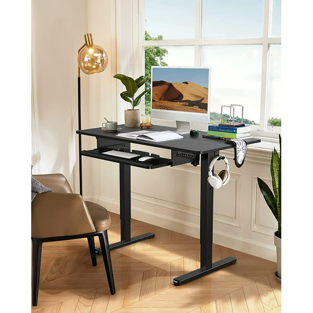 Electric Standing Desk with Keyboard Tray, Adjustable Height Sit Stand Up Desk, Home Office Desk Computer Workstation 55x28 Inches, Black - Walmart.com
