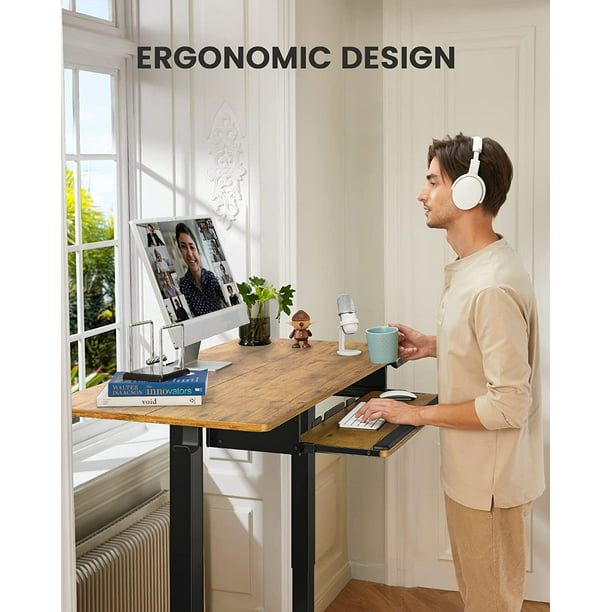 Electric Standing Desk with Keyboard Tray, 48" x 24" Adjustable Height Sit Stand Up Desk, Home Office Desk Computer Workstation, Vintage Brown