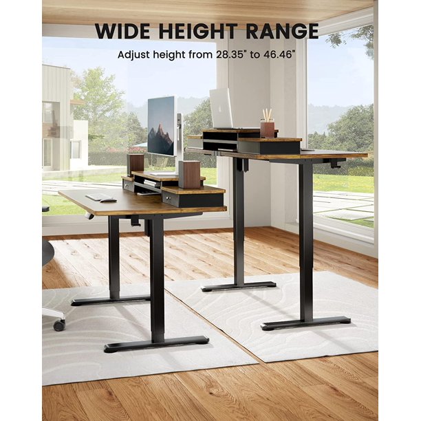 Electric Standing Desk with Double Drawers, 48x24 inch Adjustable Height Sit Stand Up Desk, Home Office Desk Computer Workstation with Storage Shelf, Vintage Brown - Walmart.com