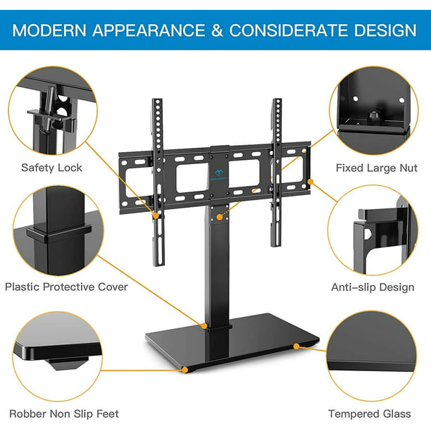 TV Stand Mount, Table Top TV Stand for 37 to 70 inch LCD LED TVs, Height Adjustable Universal Swivel TV Stand with Tempered Glass Base, Max 600x400mm - Walmart.com